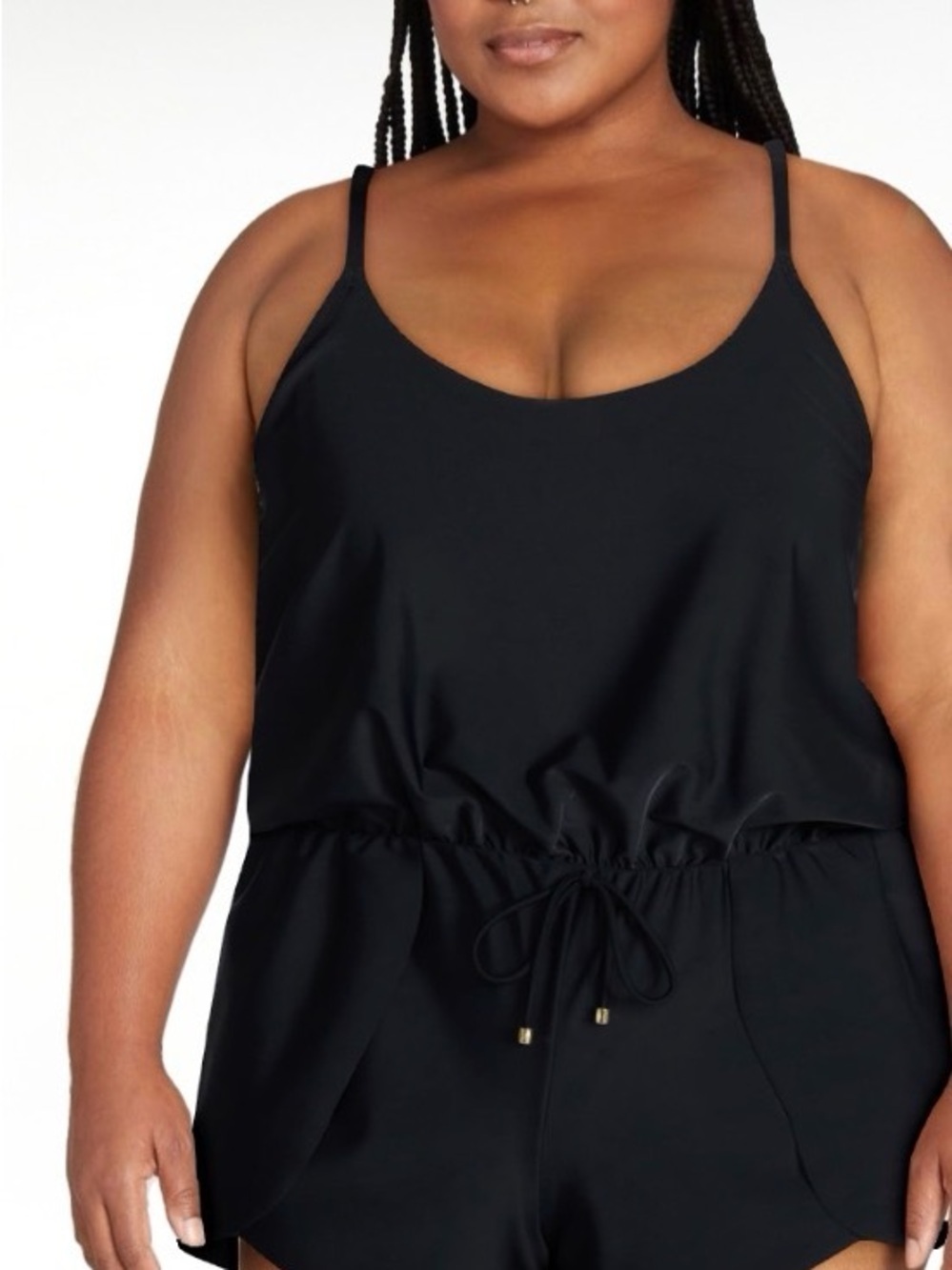 Time and Tru Black One-Piece Swim Romper with Drawstring - Picture 2 of 7